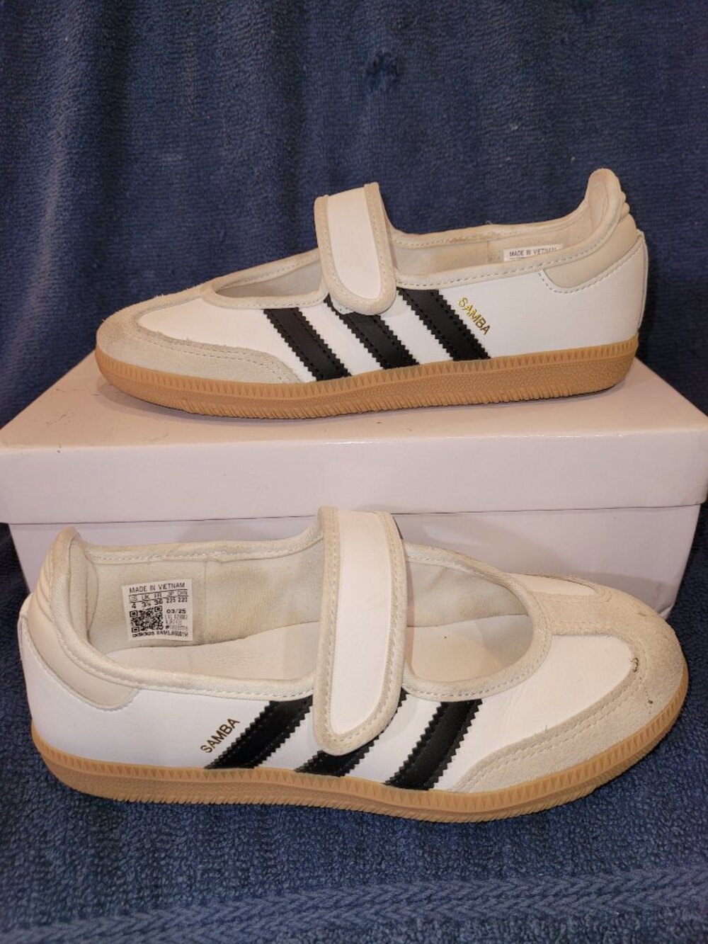 Adidas Samba Jane Big Kid's Size 4 White Black Tan Gum Sneakers JR7436 (#2701)